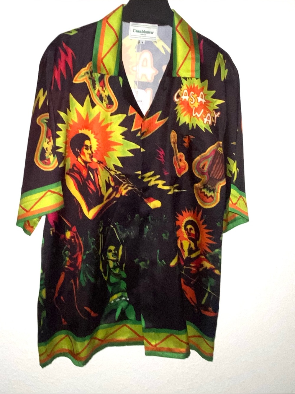 90s Vintage Casablanca Black Graphic Short-Sleeve Men’s Shirt -